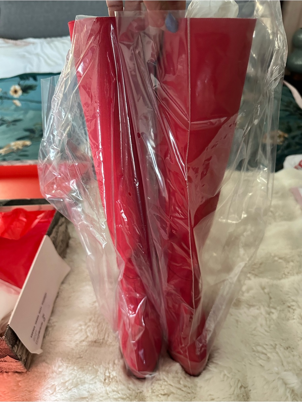 Gucci Larius Red Suede Knee-High Heeled Boots